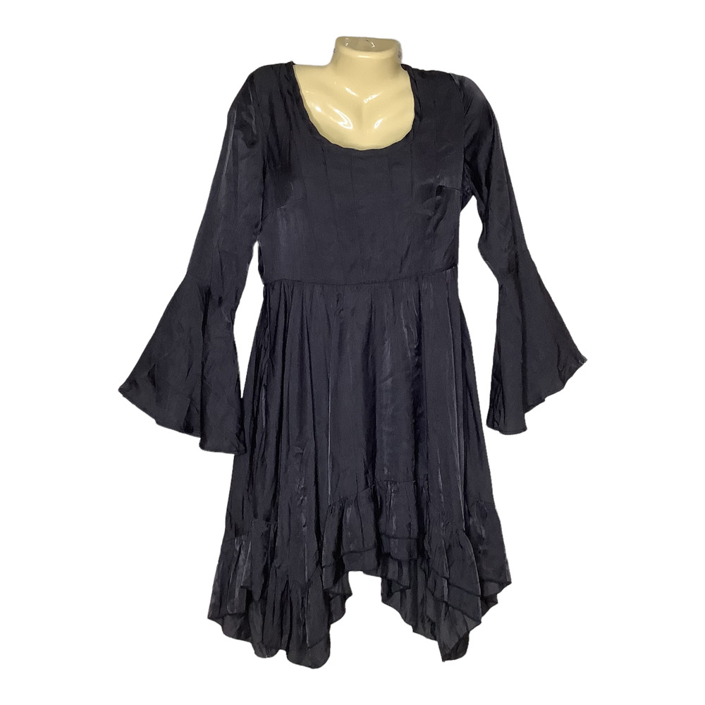 Joyfolie Timberly Dress Small Mia Joy Washed Black Bell Sleeve Draped Hem Boho S